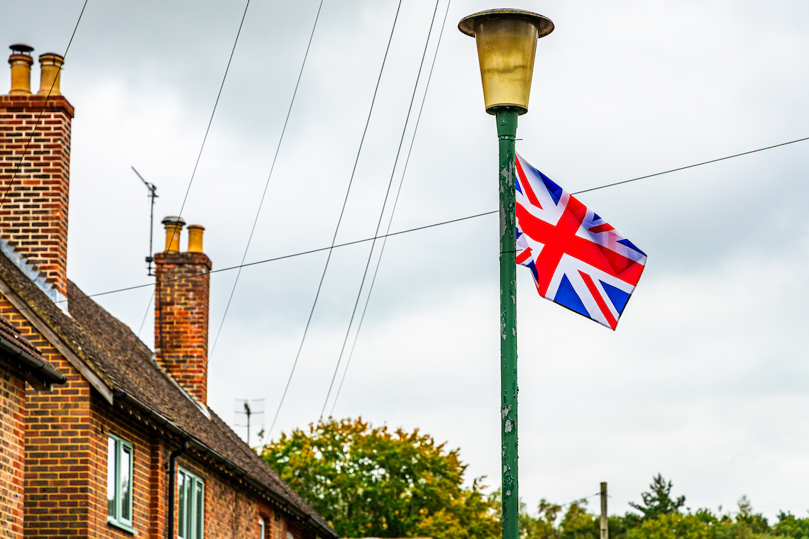 Union jack tied to a lamp post